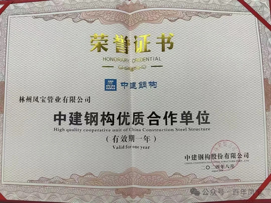 乐玩体育管业获评“中建钢构优质合作单位”